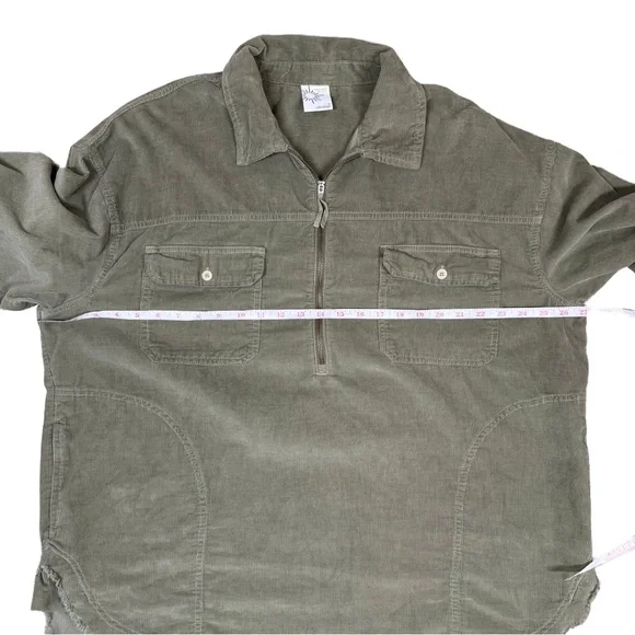 Aerie Offline Large Corduroy Raw Hem Long Sleeve Cotton Oversized Green 1/4 Zip - Picture 11 of 12